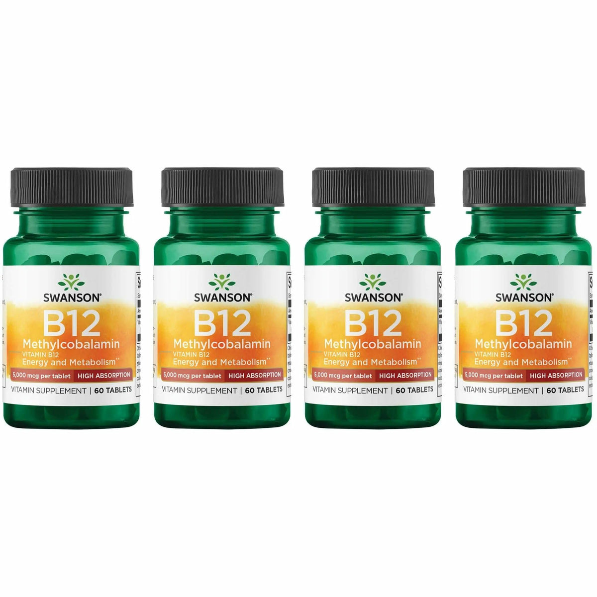 Swanson B-12 methylcobalamin bottle front showing high absorption formula
