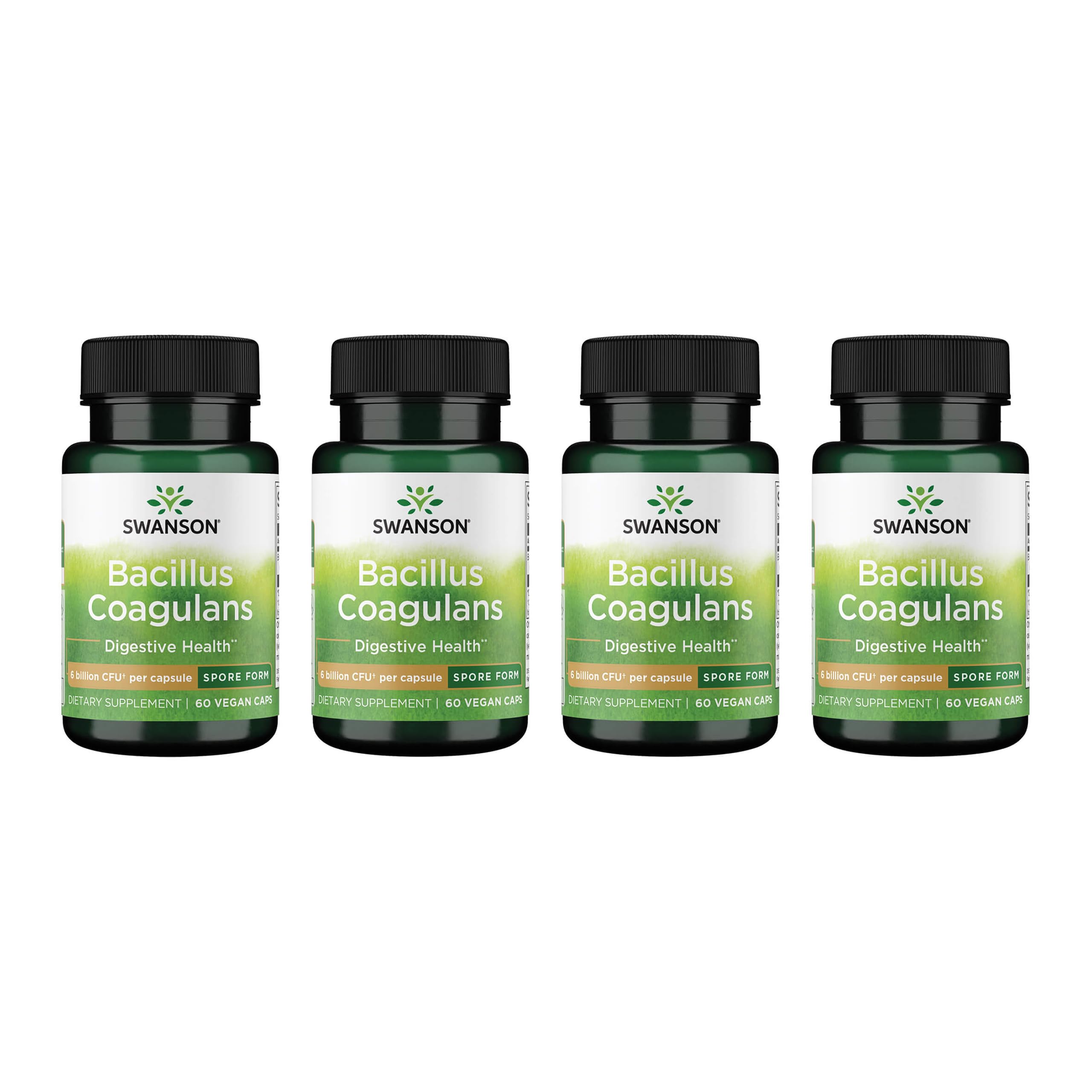 Swanson Bacillus Coagulans bottle front showing compact packaging for on-the-go use.