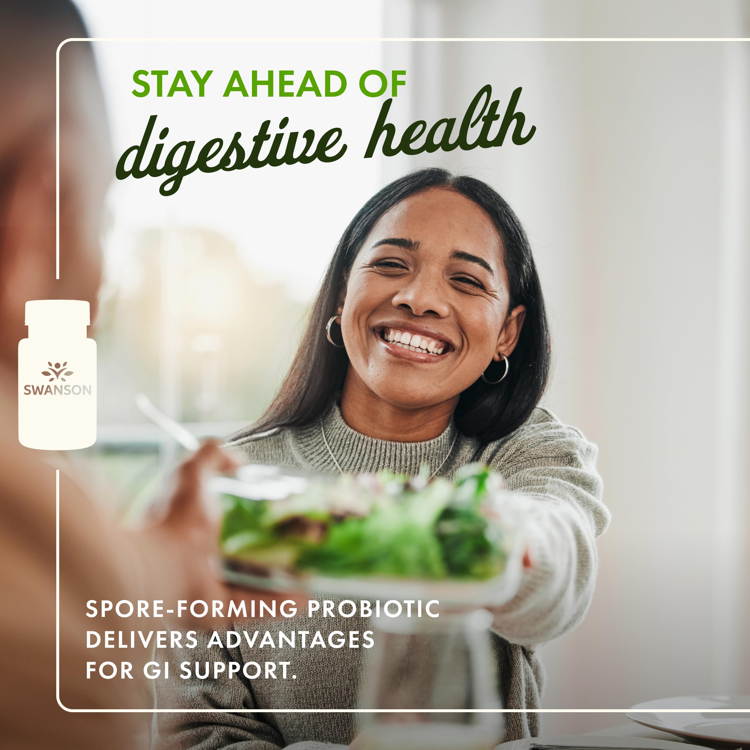 Swanson Bacillus Coagulans capsules close-up highlighting vegan probiotic capsules.
