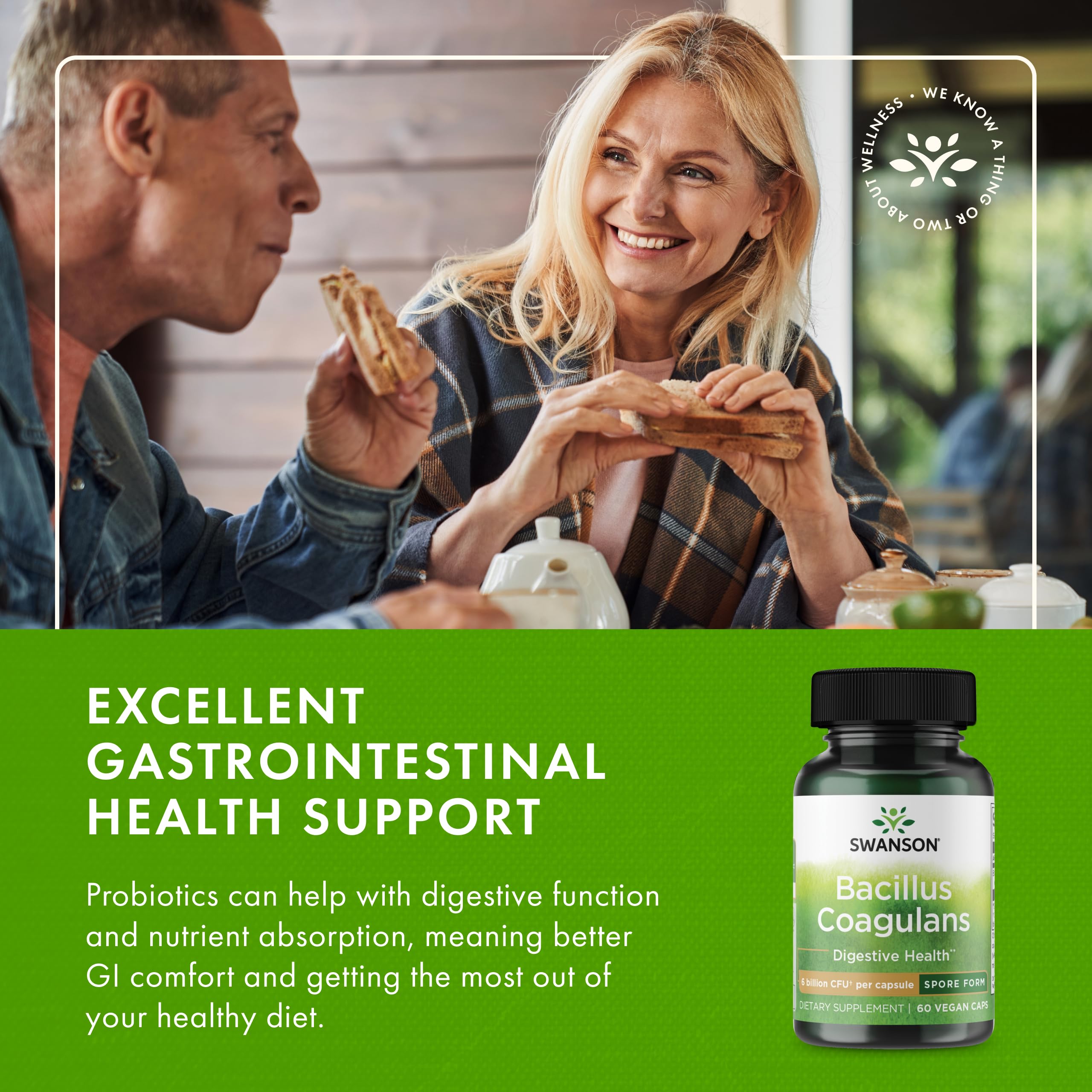 Swanson Bacillus Coagulans veggie capsules designed for easy swallowing.
