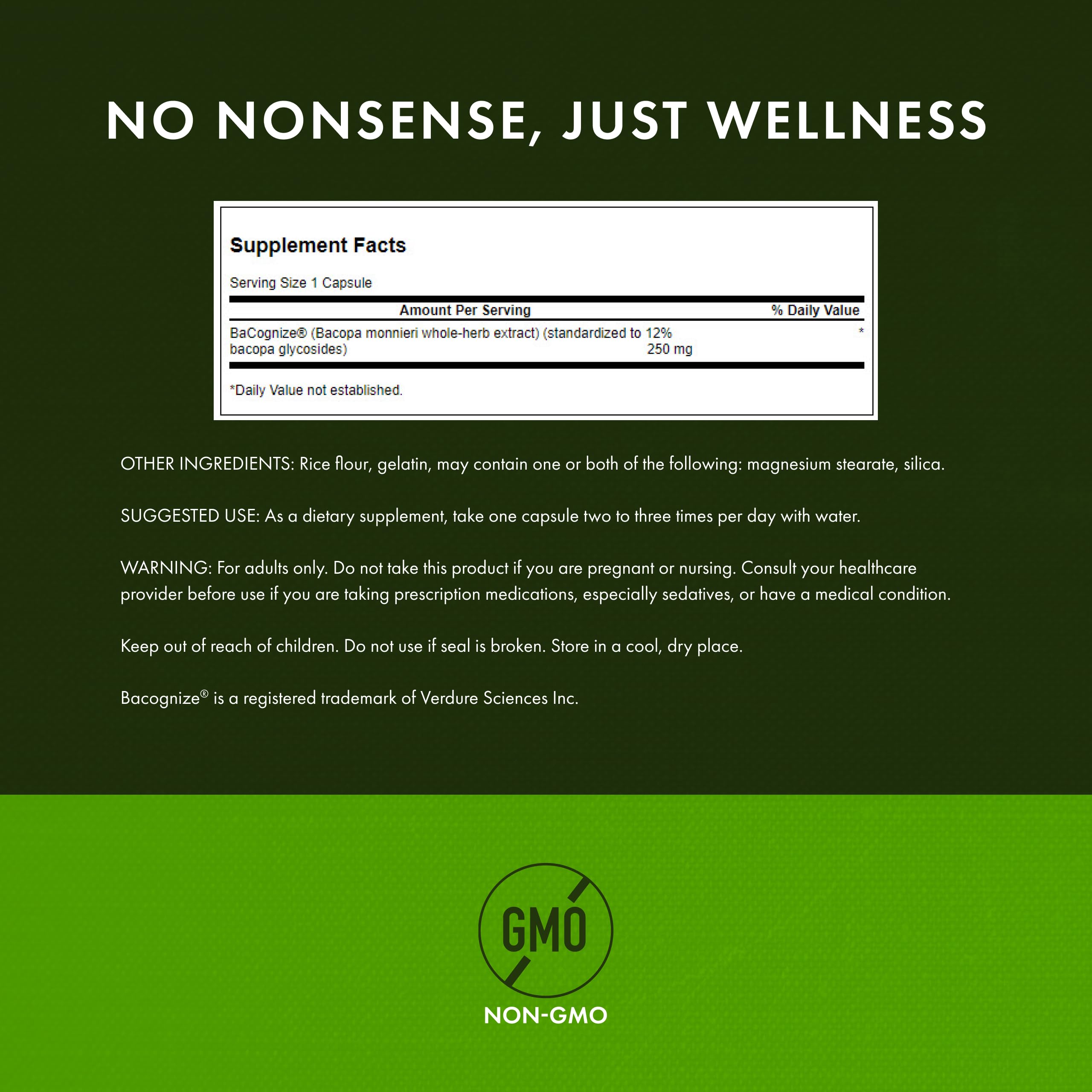 Swanson Bacognize label highlights 12% bacopa glycosides.