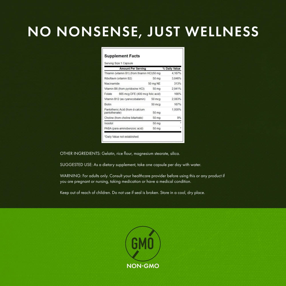 Swanson Balance B-50 Complex label view highlighting non-GMO formulation.
