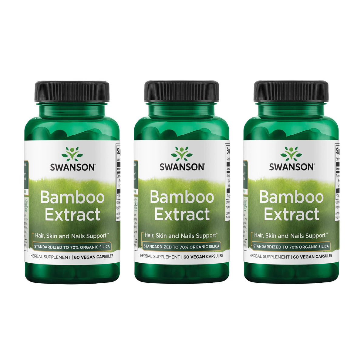 Swanson Bamboo Extract capsule close-up for hair and nails.