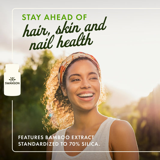 Swanson Bamboo Extract label highlights 70% silica for collagen support.
