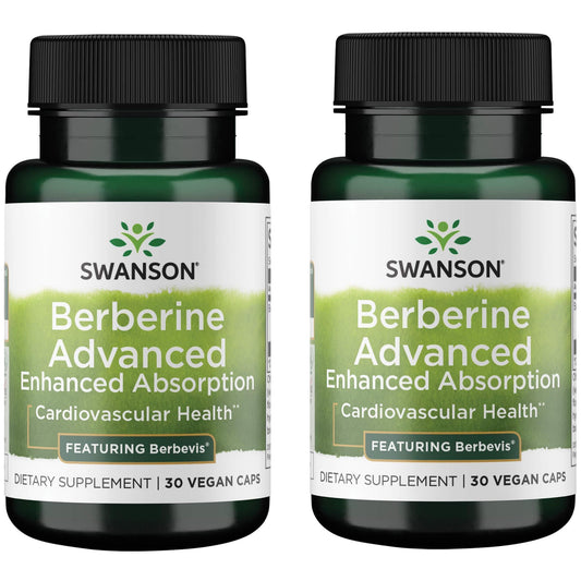 Swanson Berberine Advanced bottle shown for enhanced absorption and daily wellness