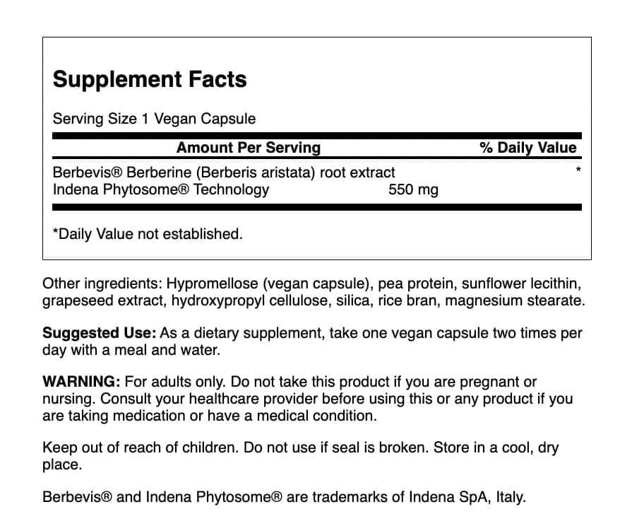 Swanson Berberine Berbevis 550mg capsules ready for daily use