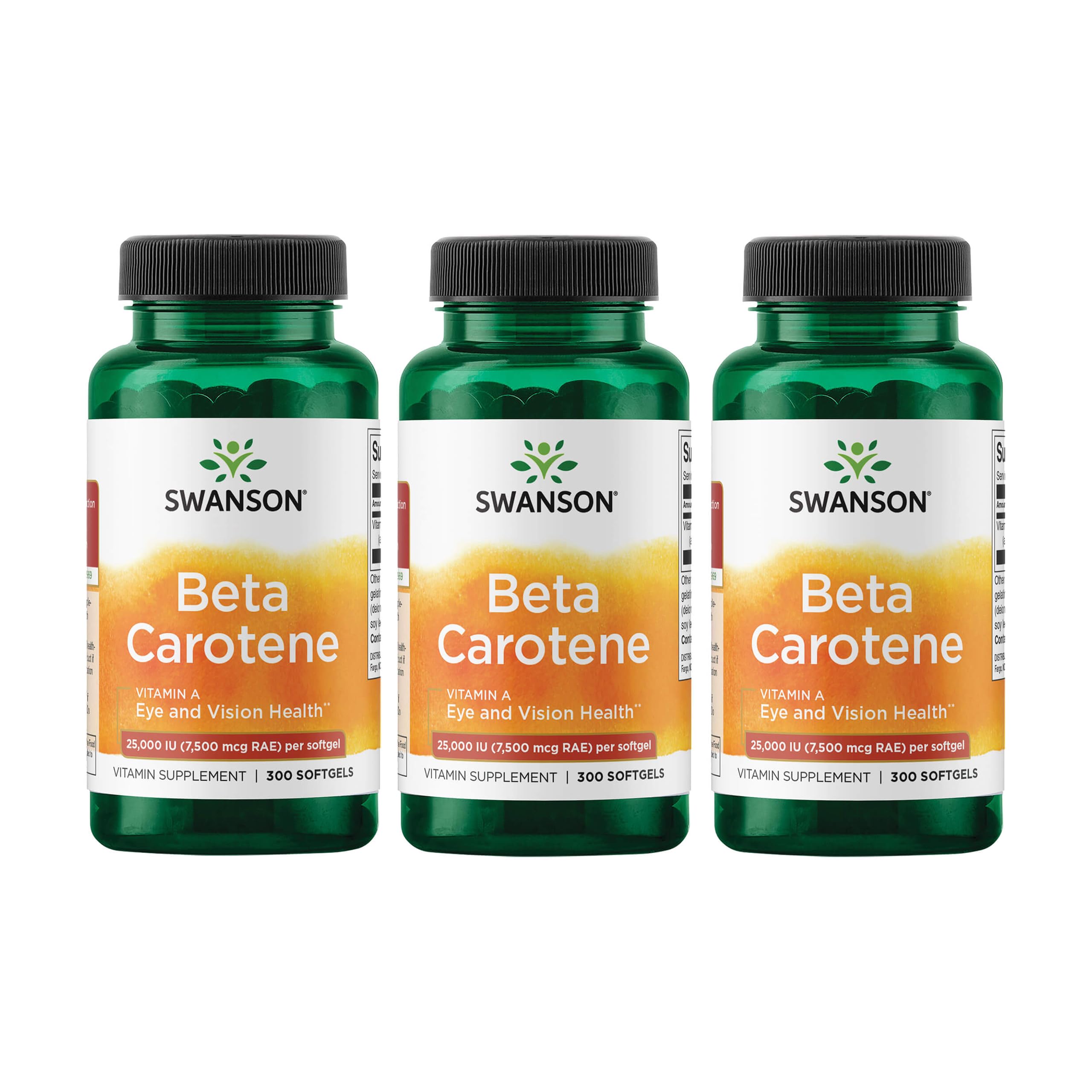 Swanson Beta-Carotene eye health bottle highlights vision support and antioxidant benefits.