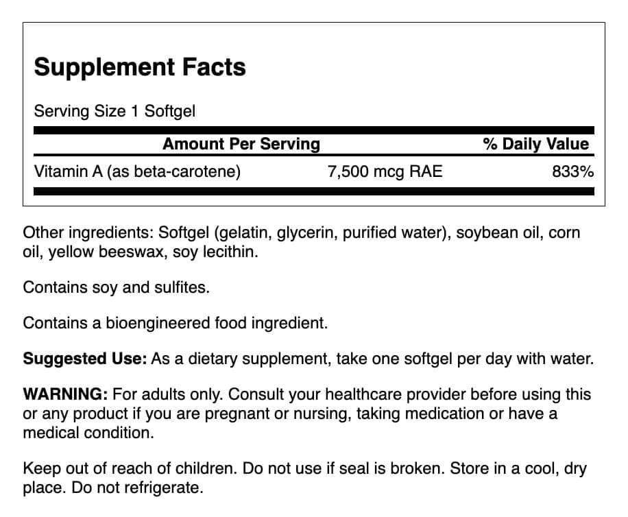 Swanson Beta-Carotene skin and hair wellness softgels with vitamin A.