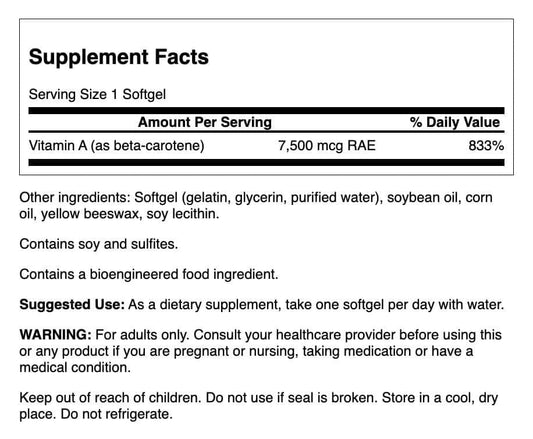 Swanson Beta-Carotene skin and hair wellness softgels with vitamin A.
