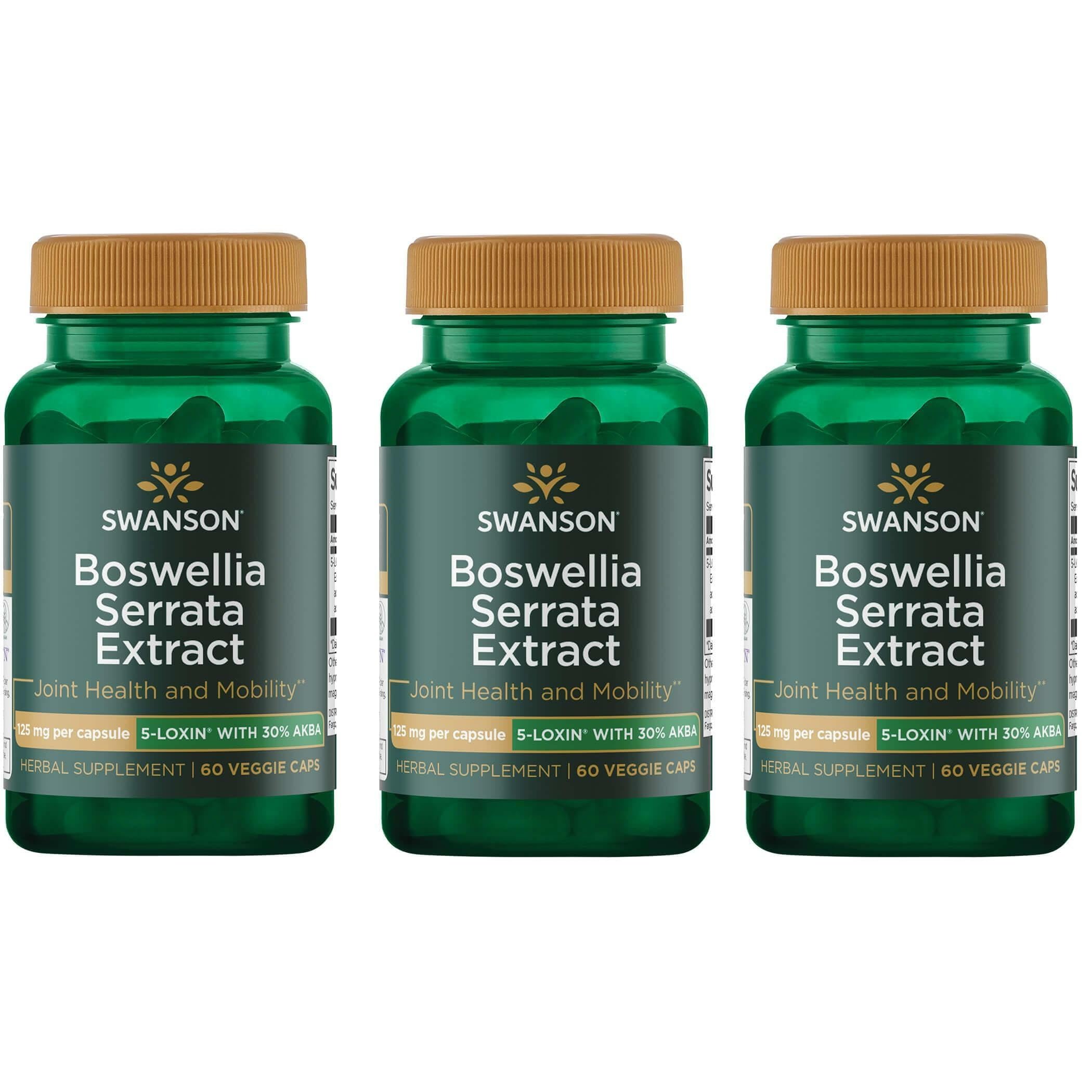 Swanson Boswellia Serrata Extract 125 mg three-pack bottle front view for daily joint support