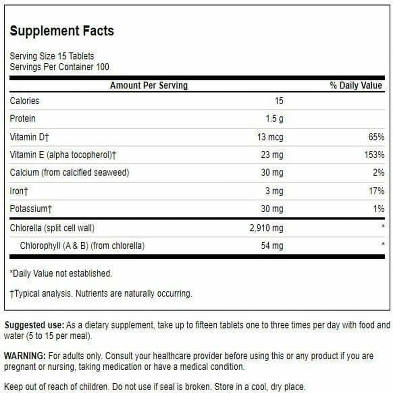 Swanson chlorella 194 mg tablets closeup, compact vegetarian tablets for on-the-go routines.