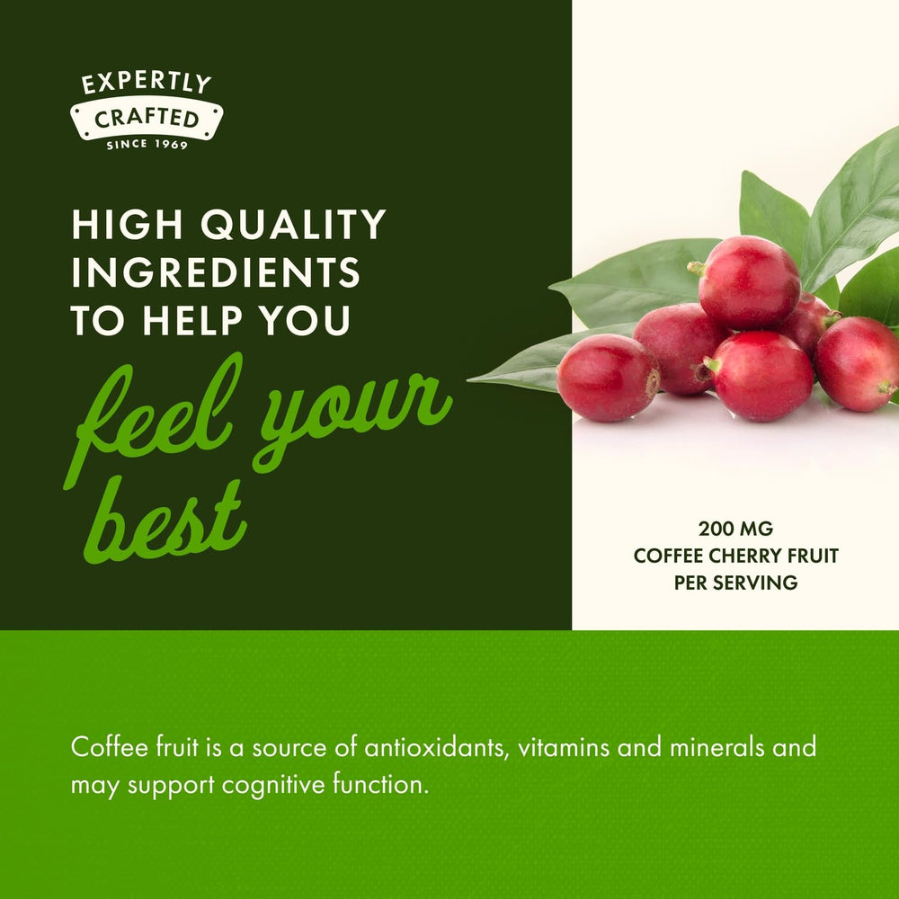 Swanson Coffee Cherry nutrition facts panel indicating 200 mg per serving