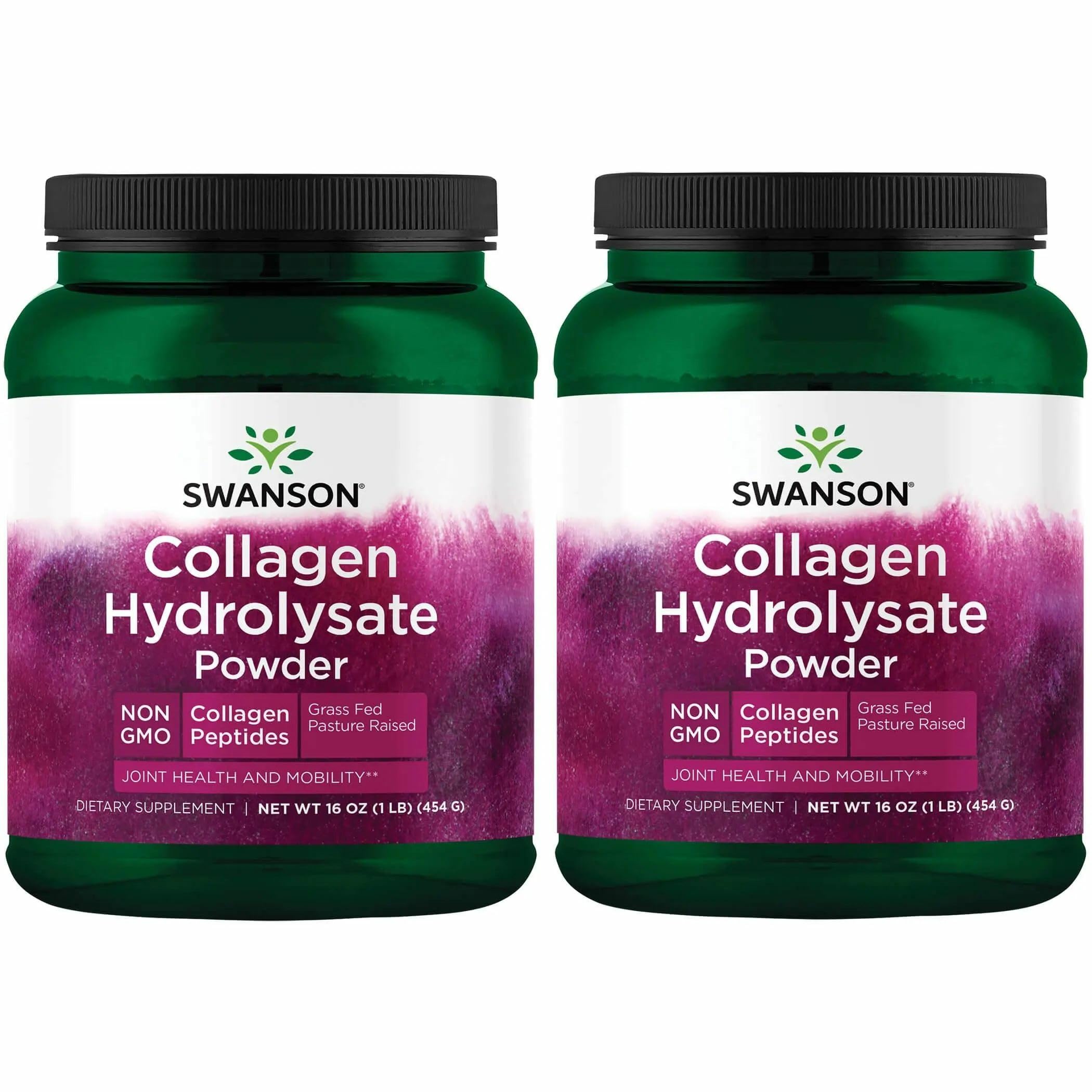 Swanson Collagen Hydrolysate powder bottle on the counter for easy daily mixing.