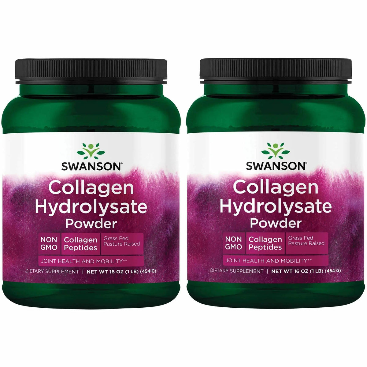 Swanson Collagen Hydrolysate powder bottle on the counter for easy daily mixing.