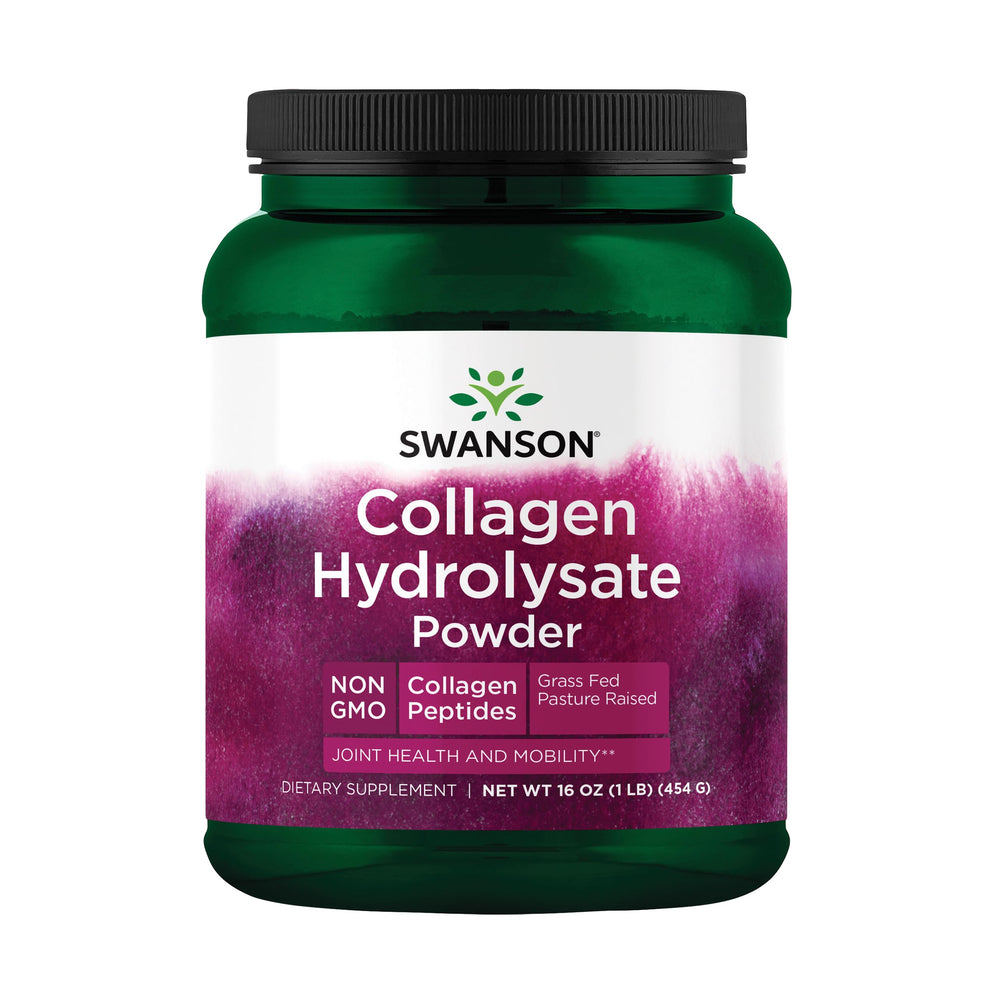 Swanson collagen hydrolysate powder dissolves easily in beverages for daily use.