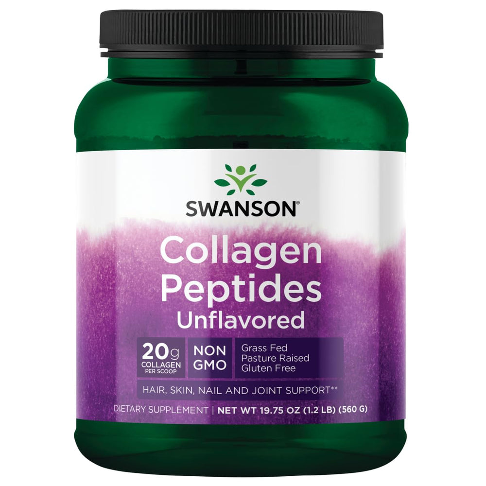 Swanson Collagen Peptides unflavored bottle for hair, skin and joint support.