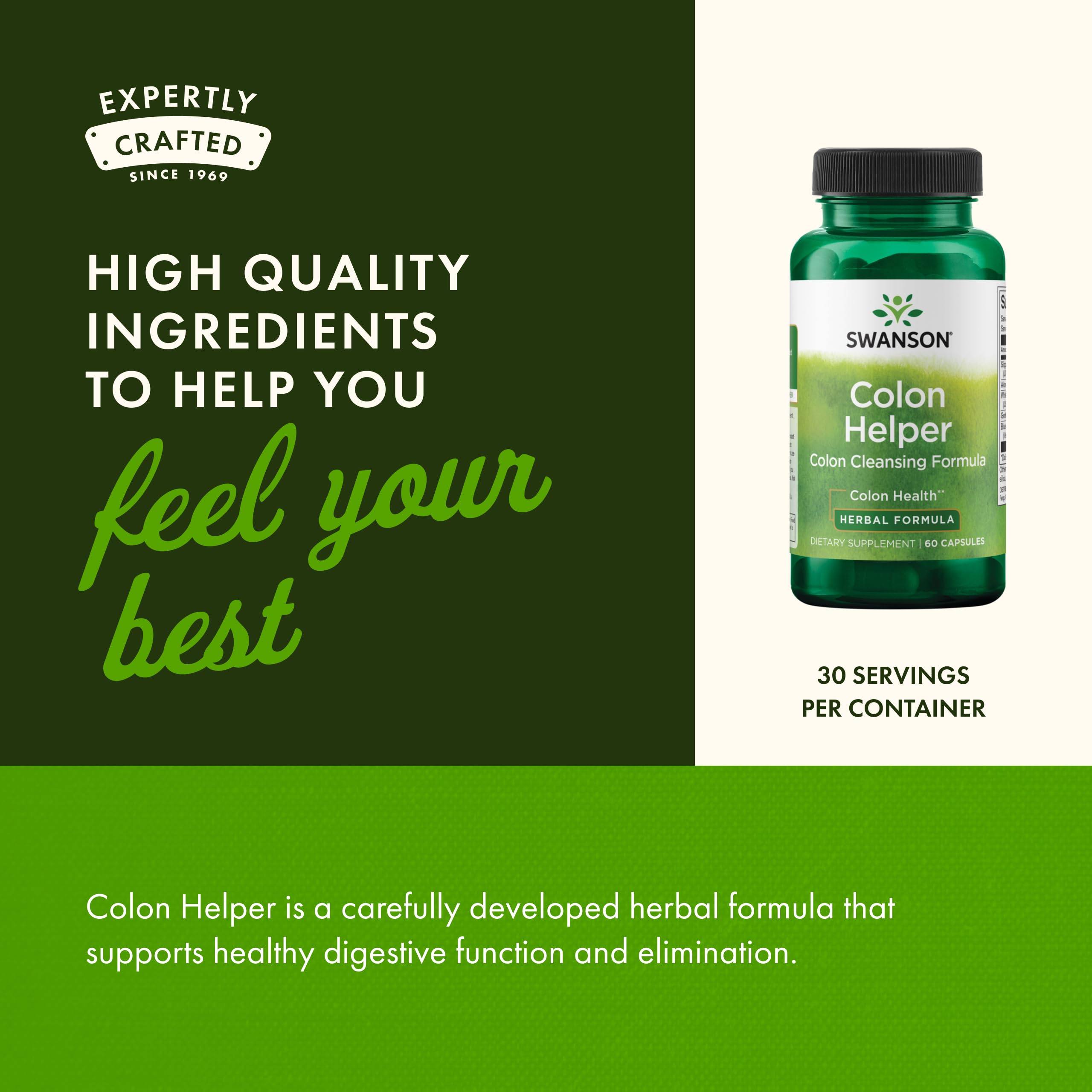 Swanson Colon Helper ingredient blend with natural botanicals and packaging.