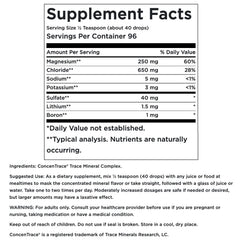 Close-up of Swanson Concentrace label showing mineral sources and safety.