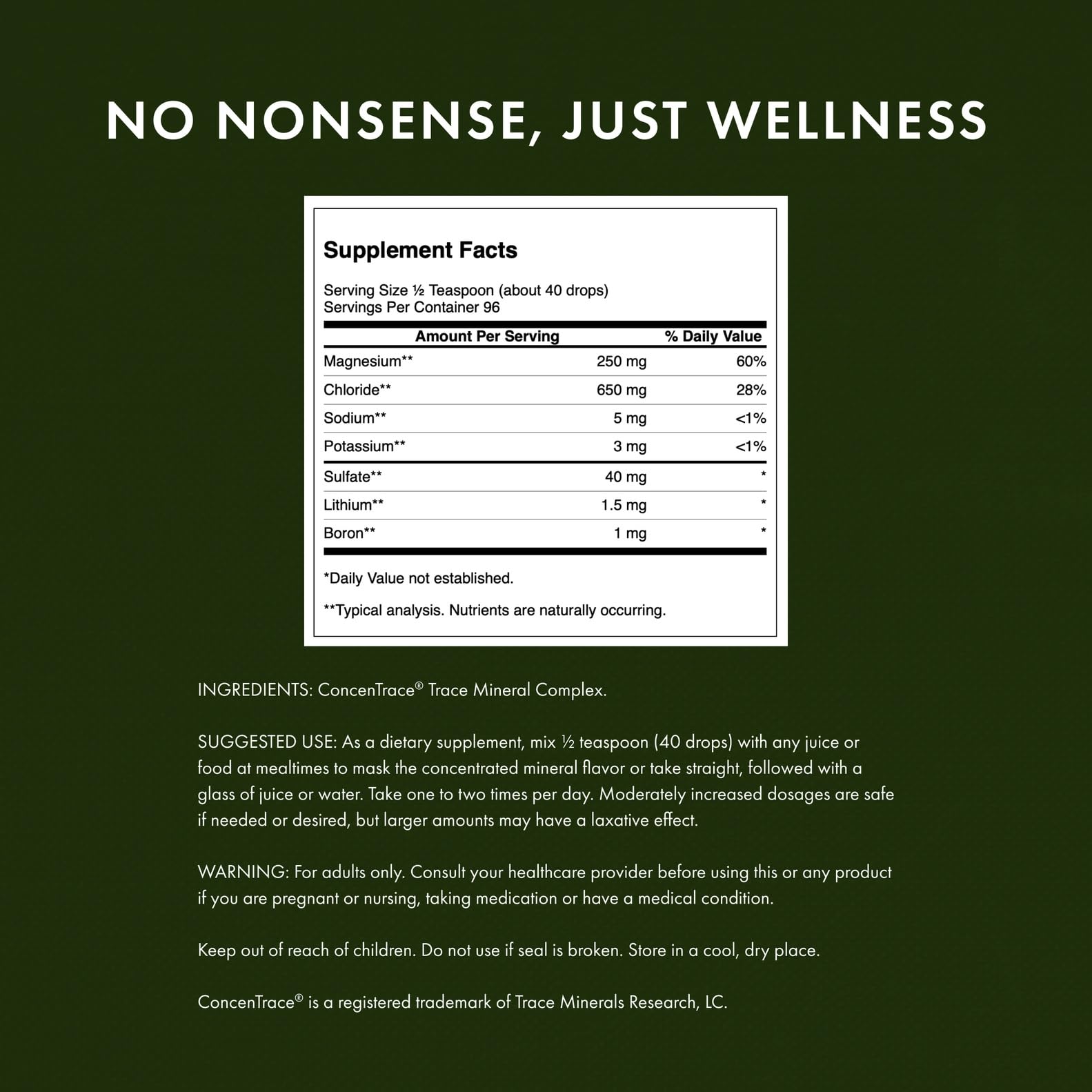 Swanson Concentrace trace mineral drops in a glass of water for easy mineral addition