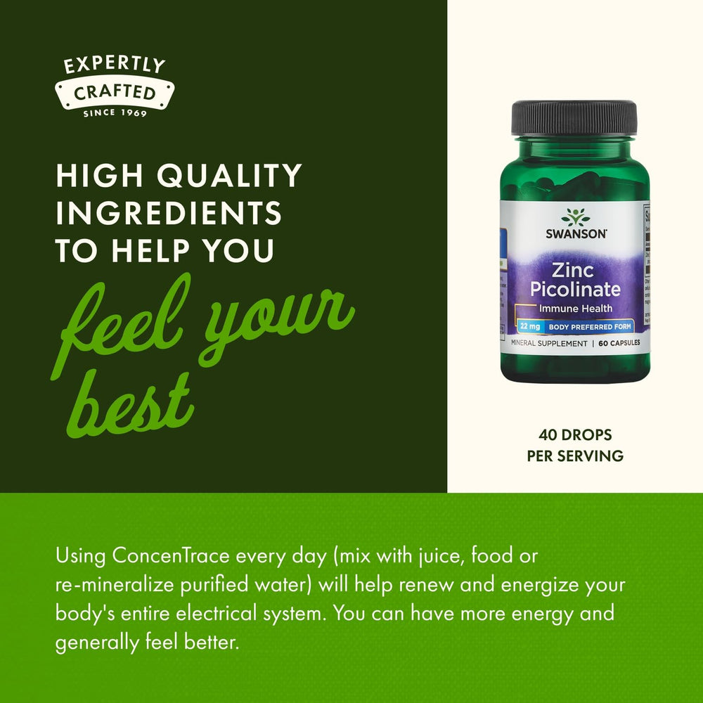 Swanson Concentrace trace mineral drops packaging shows vegan, kosher, and non-GMO credentials