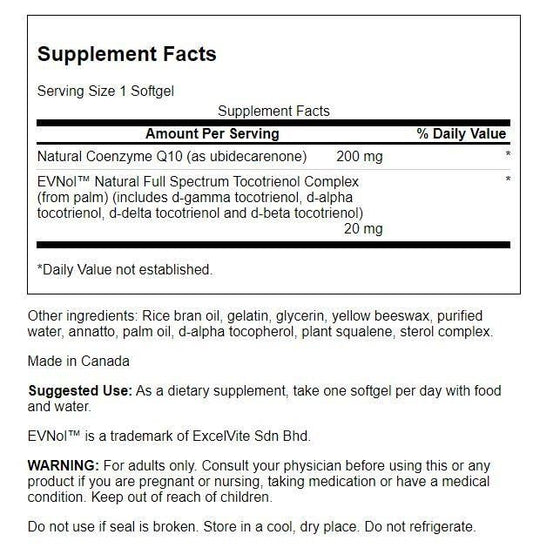 Swanson CoQ10 softgels close-up, non-GMO and energy metabolism support.