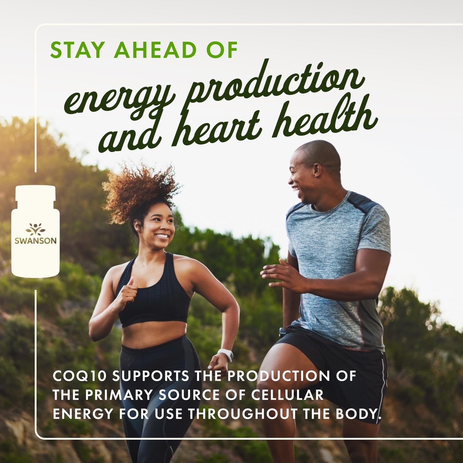 Swanson CoQ10 capsules close-up highlighting easy-to-swallow design.