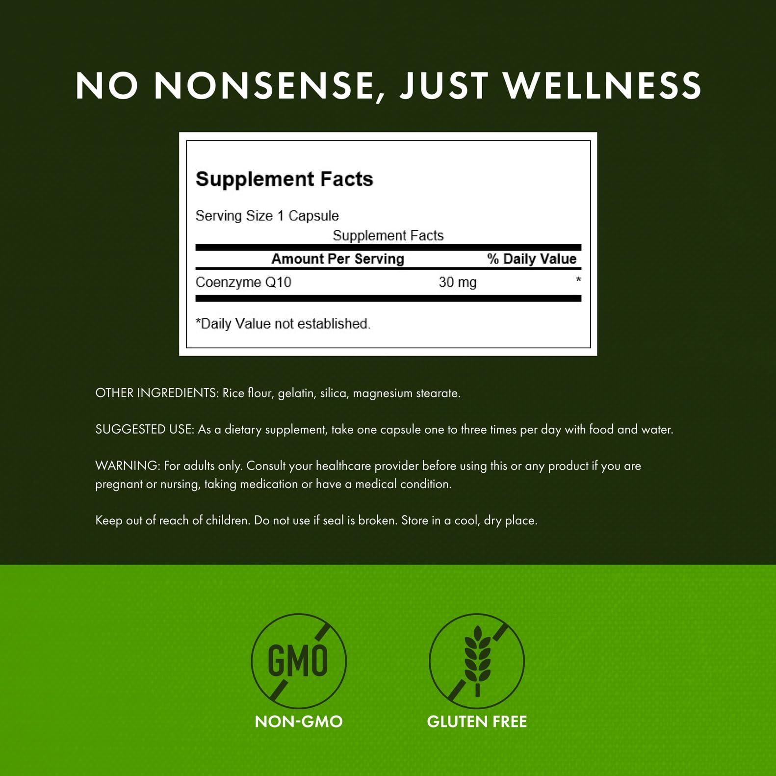 Swanson CoQ10 240-cap bottle label detail shows quality standards.