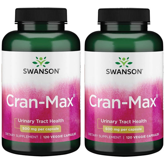 Swanson Cran-Max 500 mg veg caps bottle supports urinary tract function and kidney health.