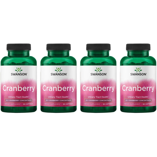 Swanson Cranberry bottle-front view showing 4 pack and 180 softgels for daily urinary health support