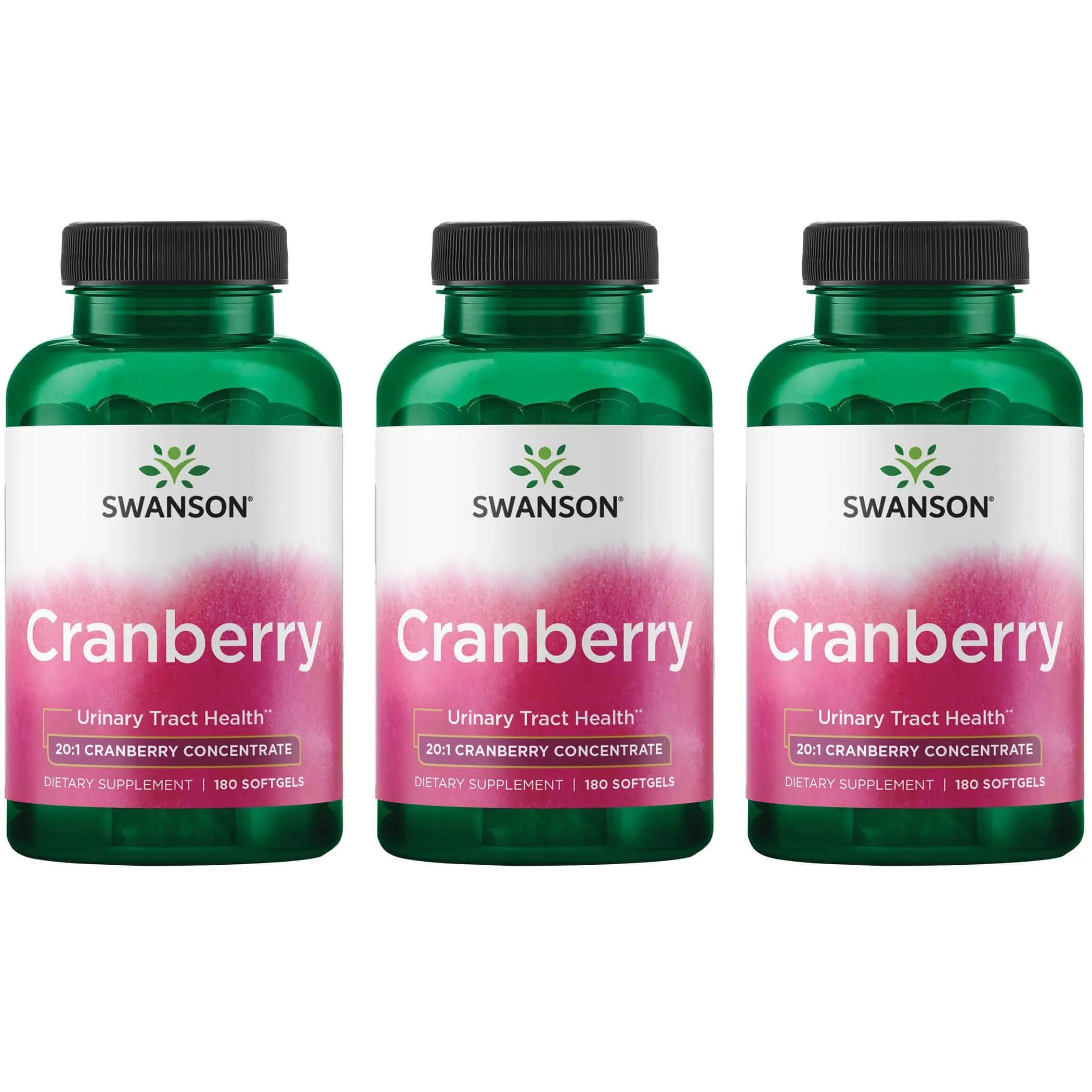 Swanson Cranberry softgels bottle showing 20:1 concentrate potency for daily support