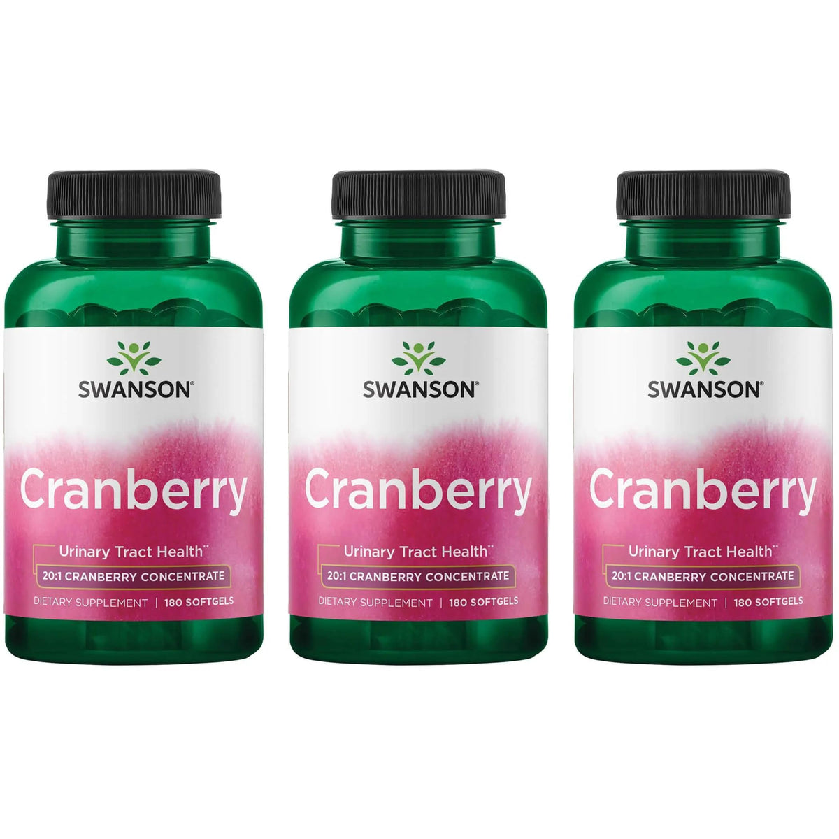 Swanson Cranberry softgels bottle showing 20:1 concentrate potency for daily support
