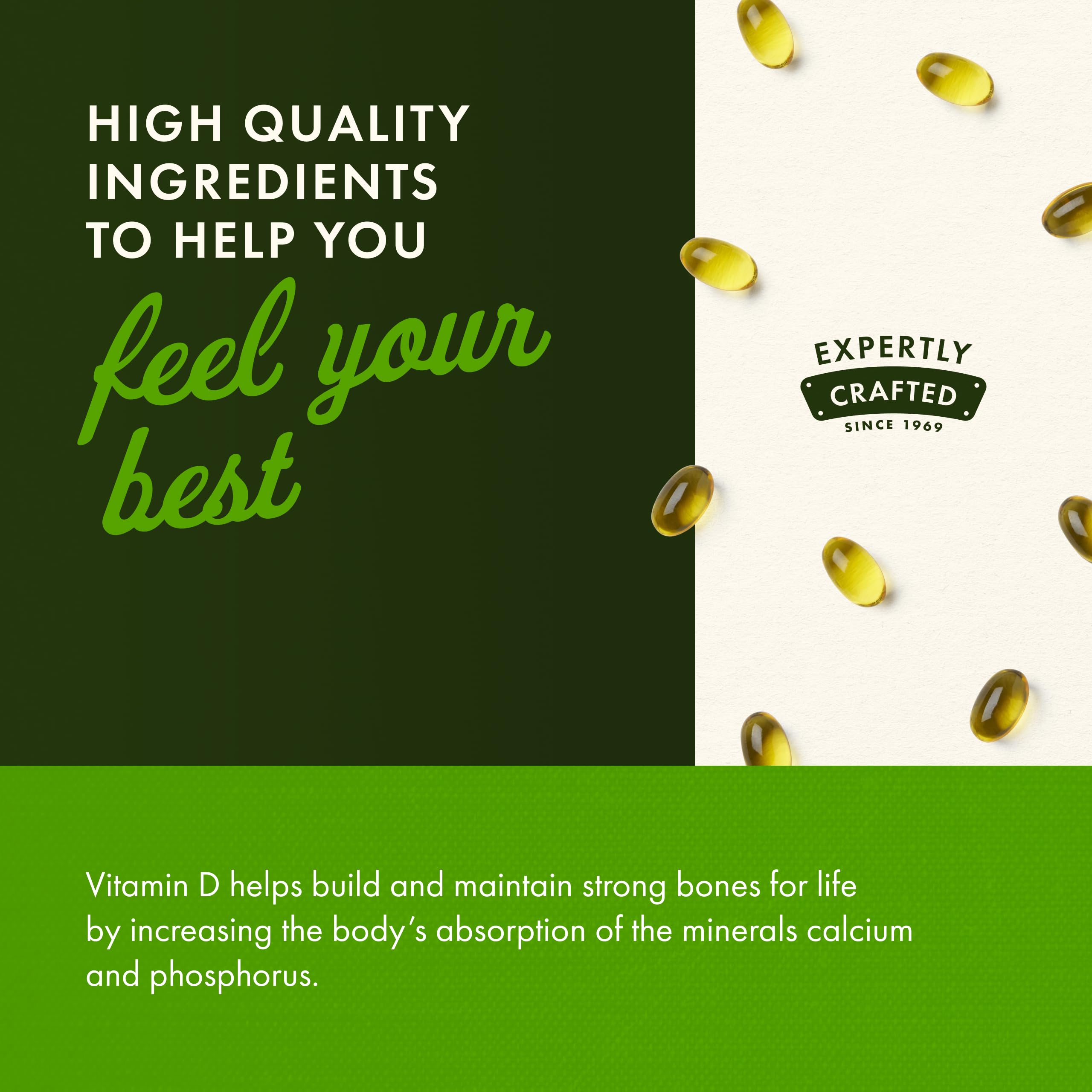 Closeup of Swanson D3 softgels highlighting smooth texture.