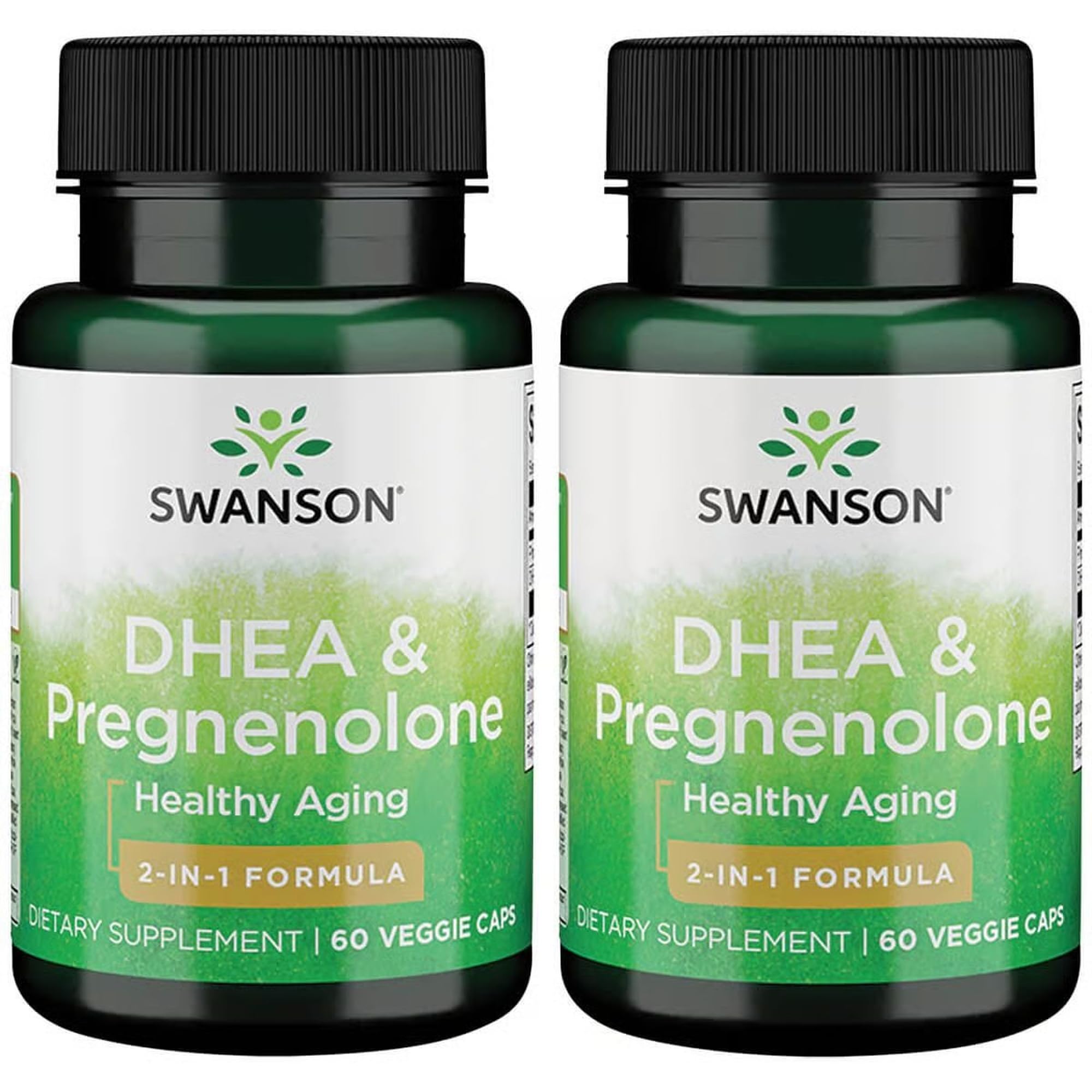 Swanson DHEA and Pregnenolone bottle with capsules for daily vitality.