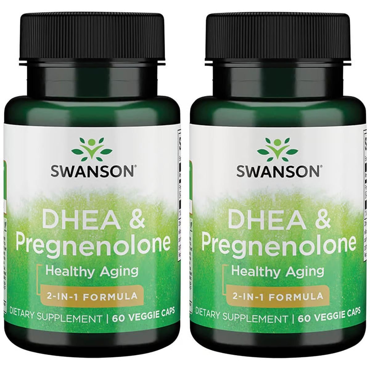 Swanson DHEA and Pregnenolone bottle with capsules for daily vitality.