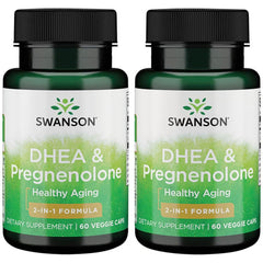 Swanson DHEA and Pregnenolone bottle with capsules for daily vitality.