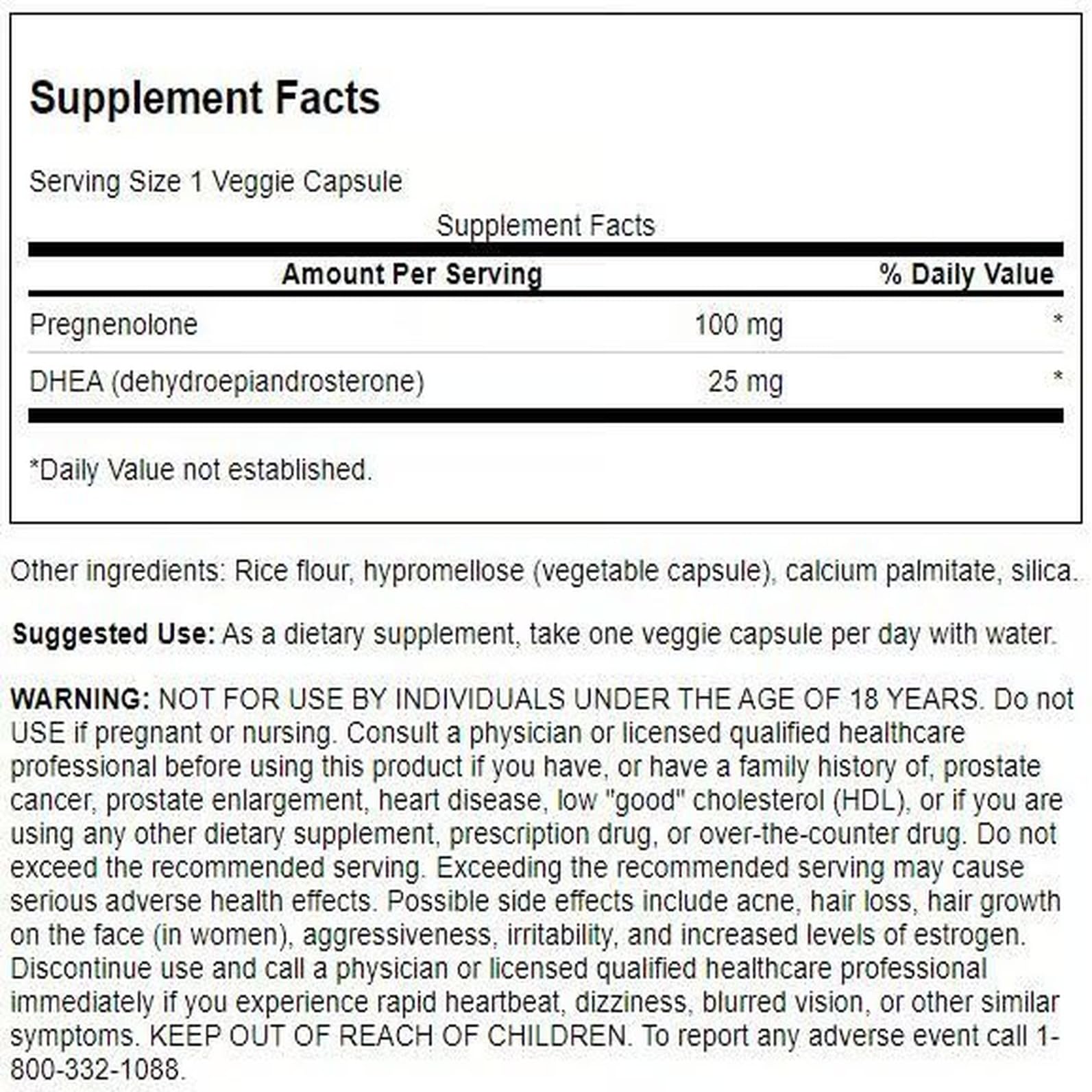 Swanson DHEA and Pregnenolone capsules on shelf for healthy aging support.