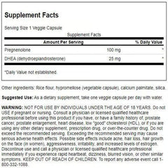 Swanson DHEA and Pregnenolone capsules on shelf for healthy aging support.