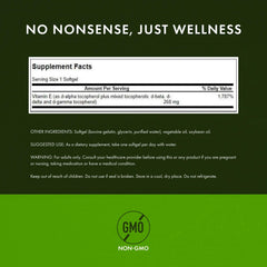 Swanson E-400 D-alpha tocopherol capsules close-up for heart-supportive antioxidant use.