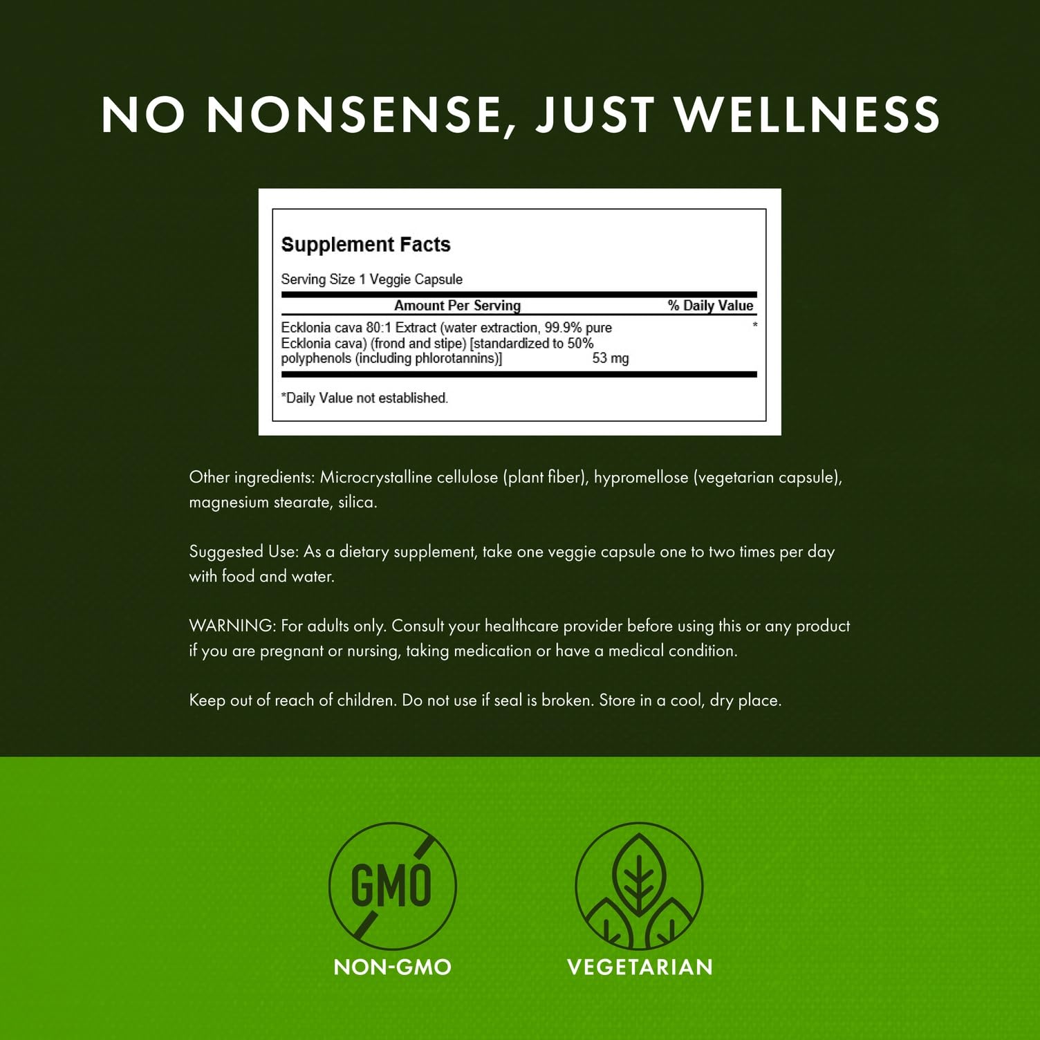 Swanson Ecklonia Cava Extract label close-up emphasizes 99.9% purity.