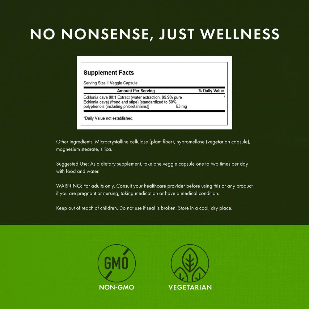 Swanson Ecklonia Cava Extract label close-up emphasizes 99.9% purity.