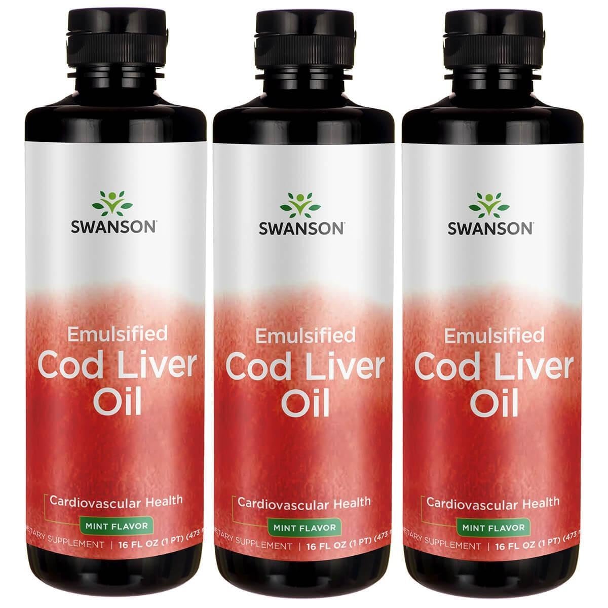 Swanson emulsified cod liver oil mint flavor 16 oz bottle for easy daily supplementation