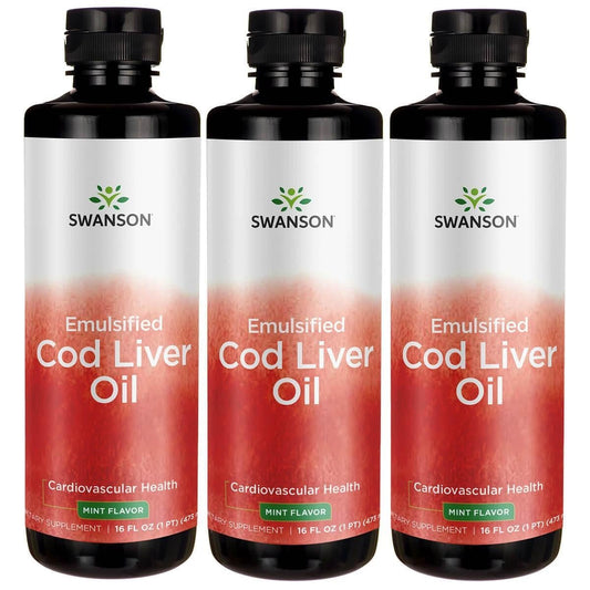 Swanson emulsified cod liver oil mint flavor 16 oz bottle for easy daily supplementation