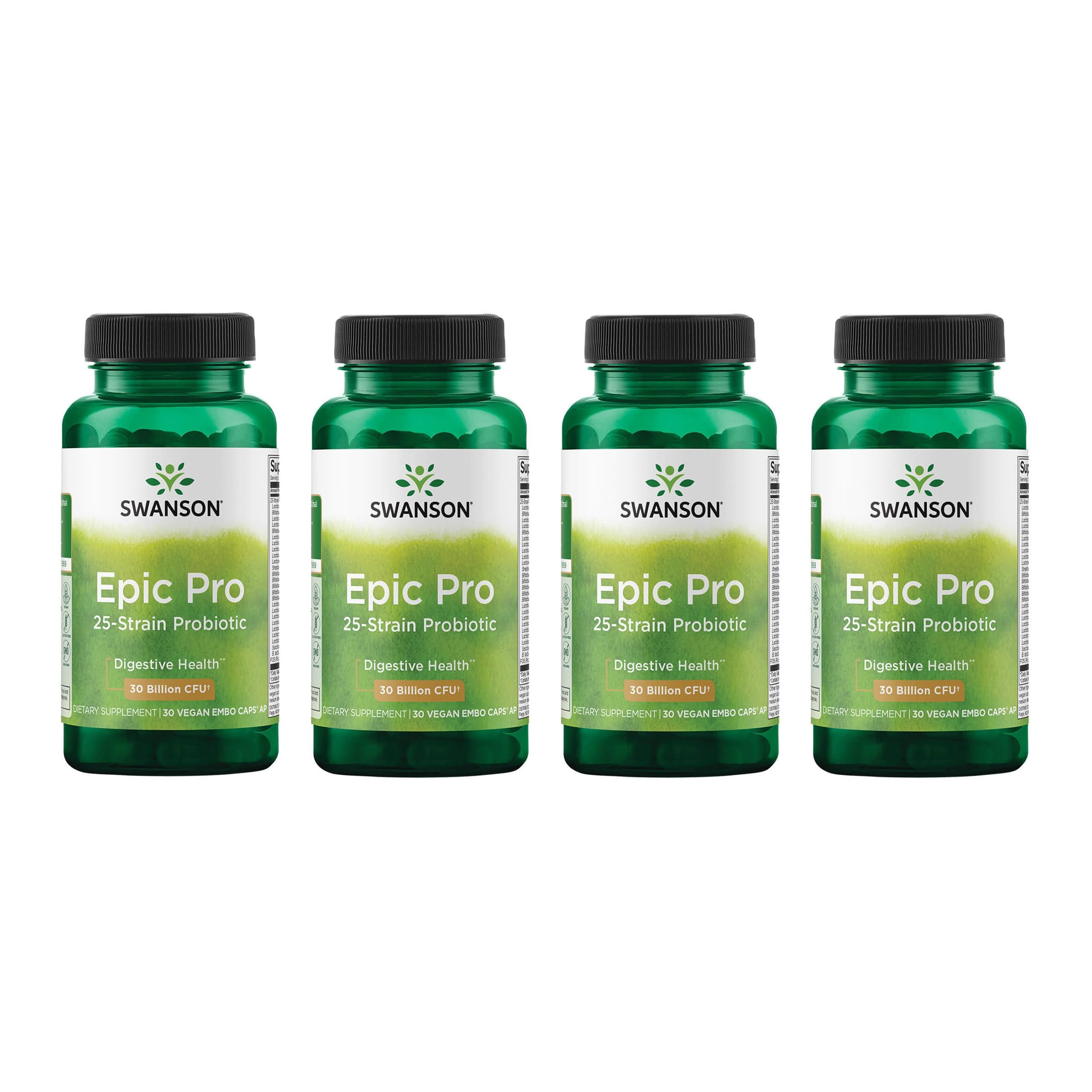 Swanson Epic-Pro bottle front shows 30B CFU across 25 strains for digestive support.