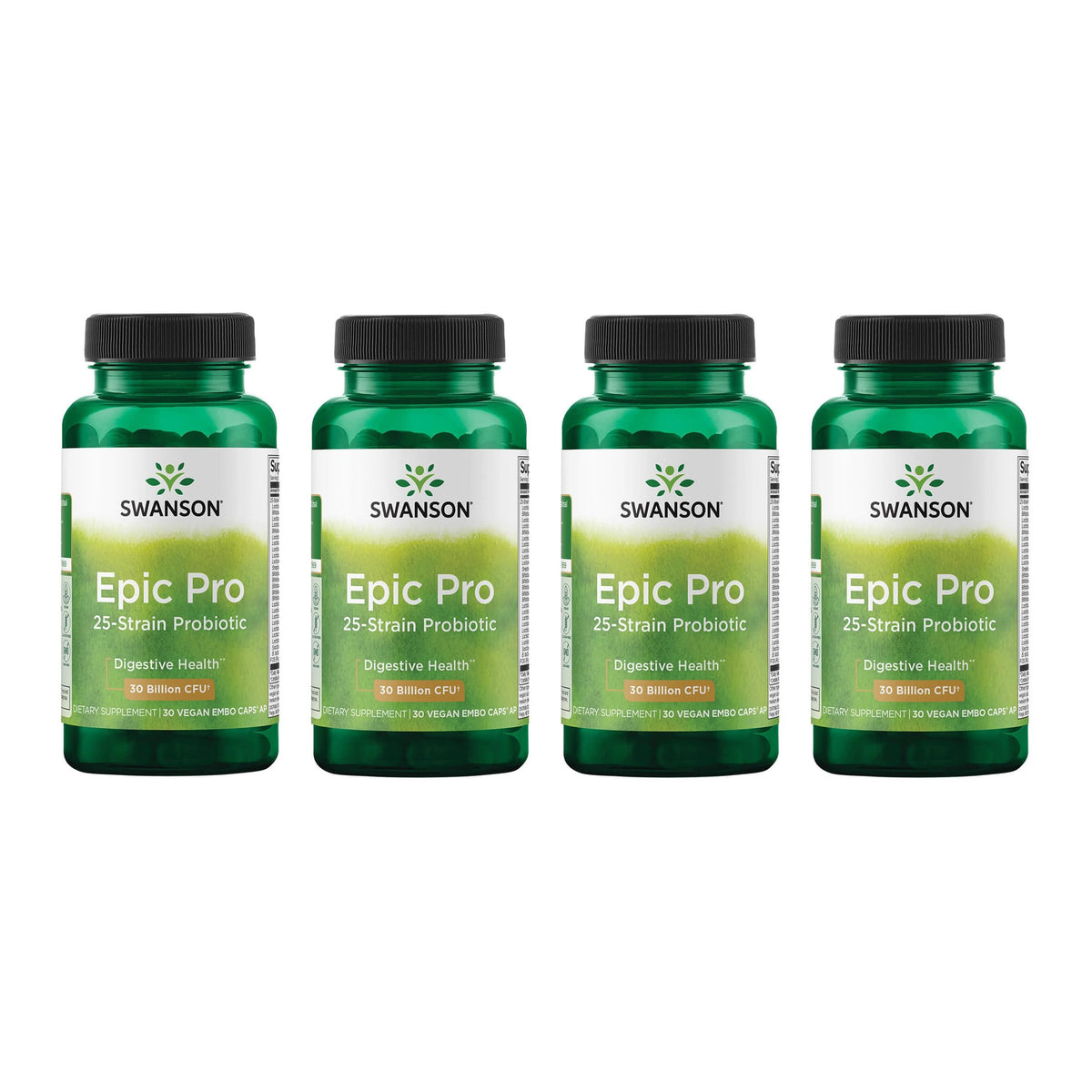 Swanson Epic-Pro bottle front shows 30B CFU across 25 strains for digestive support.
