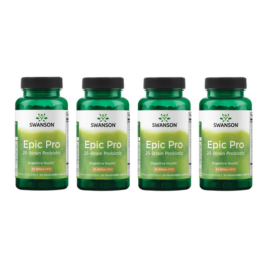 Swanson Epic-Pro bottle front shows 30B CFU across 25 strains for digestive support.