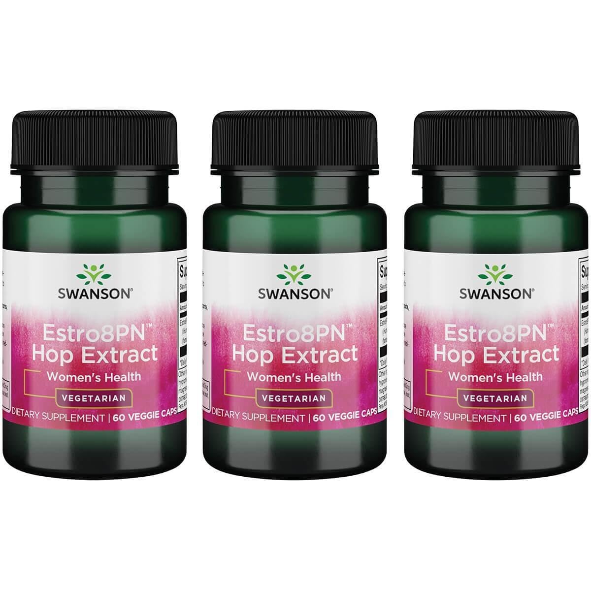 Swanson Estro8Pn hop extract capsules, 3-pack packaging for menopause-friendly phytoestrogens