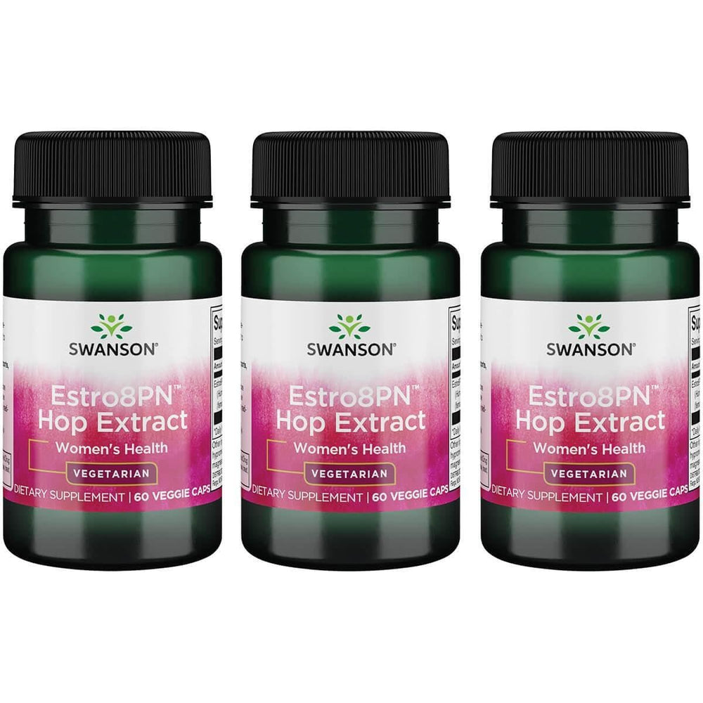 Swanson Estro8Pn hop extract capsules, 3-pack packaging for menopause-friendly phytoestrogens