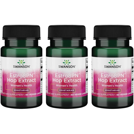 Swanson Estro8Pn hop extract capsules, 3-pack packaging for menopause-friendly phytoestrogens