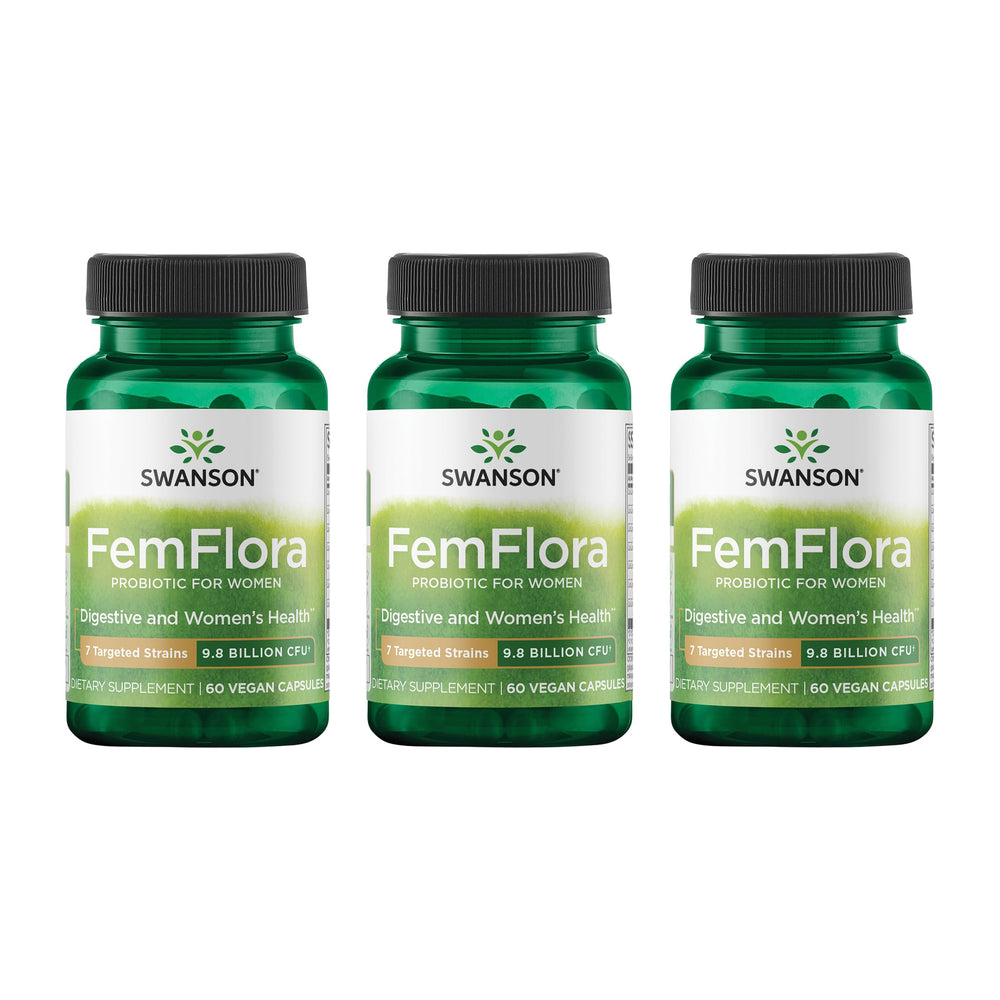Swanson FemFlora bottle front showing packaging for daily feminine health support