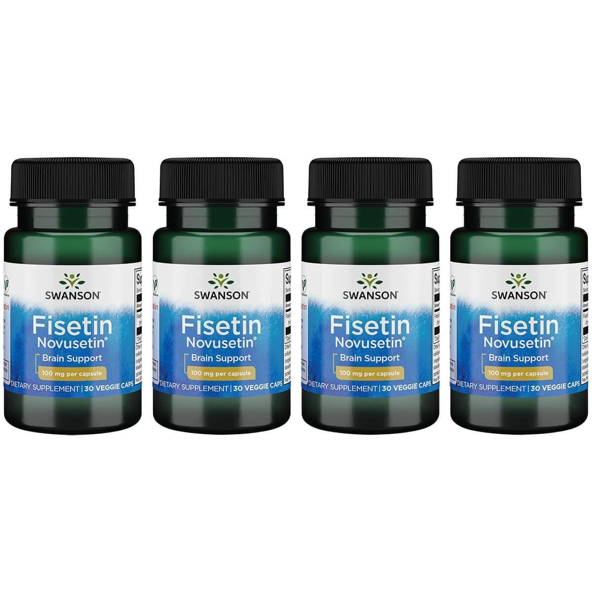 Swanson Fisetin 100 mg bottle front, potential support for focus and daily cognition.